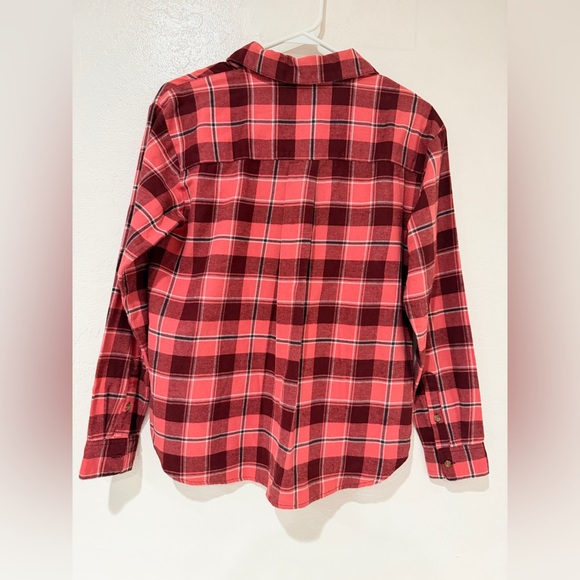 Uniqlo Red Flannel Checkered Skipper Collar Long Sleeve shirt Womens Top size XS - Picture 4 of 6